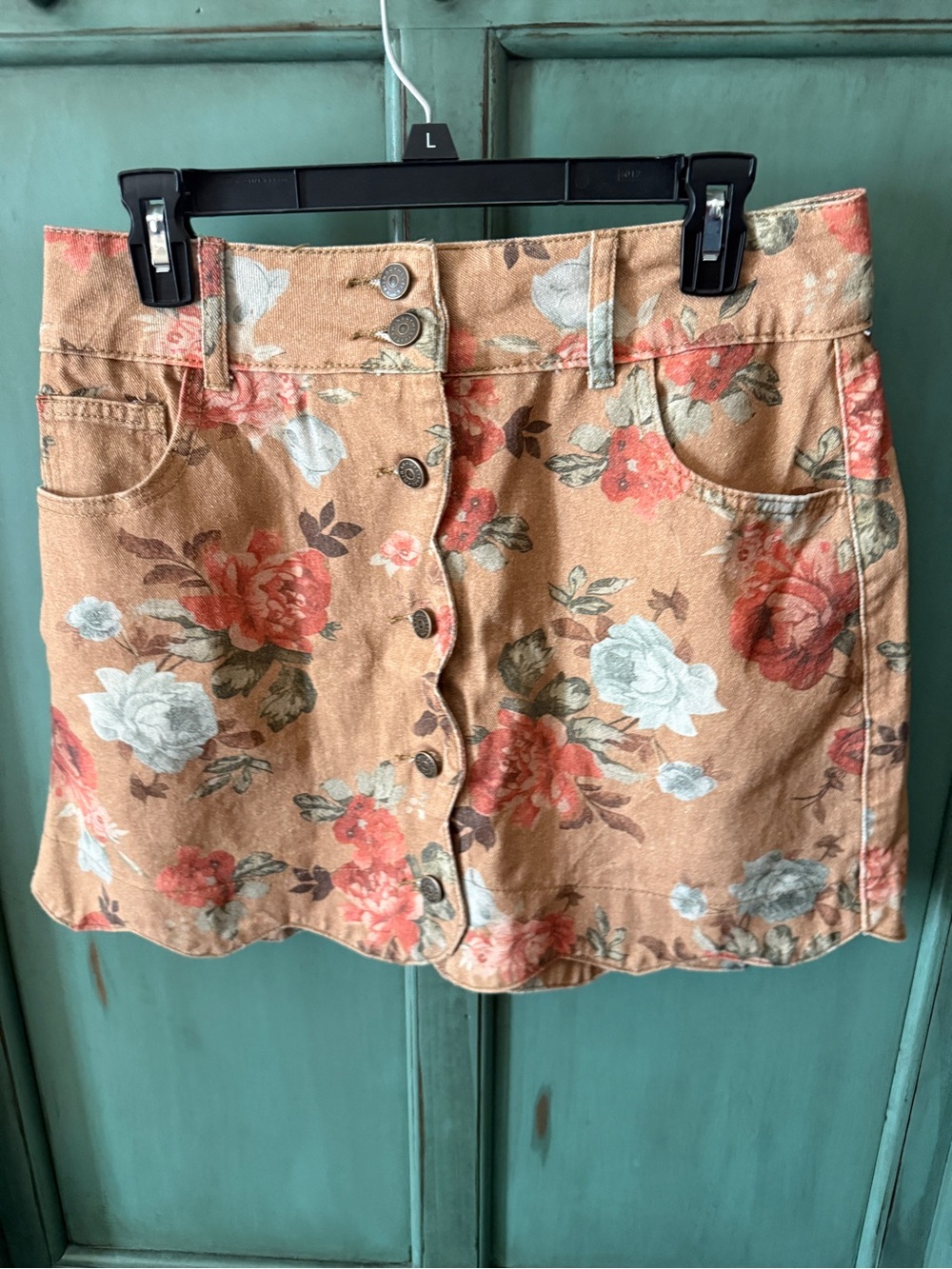 Floral Button-Front Mini Skirt - Peach Floral